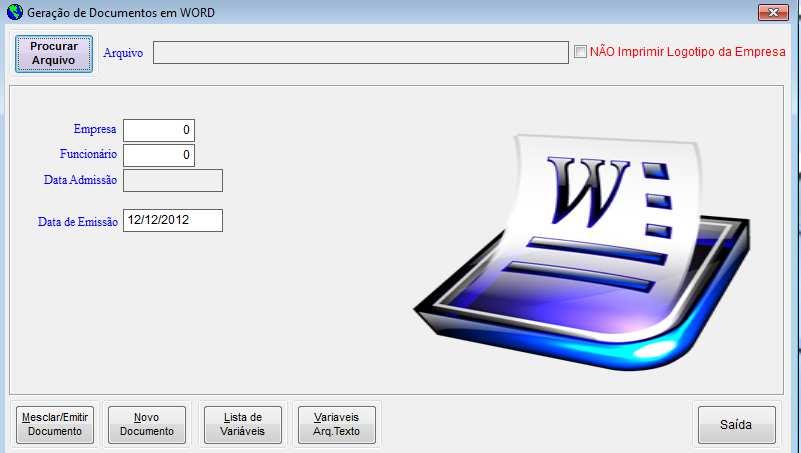 Tela Geração de Documentos em Word Acesse Relatórios