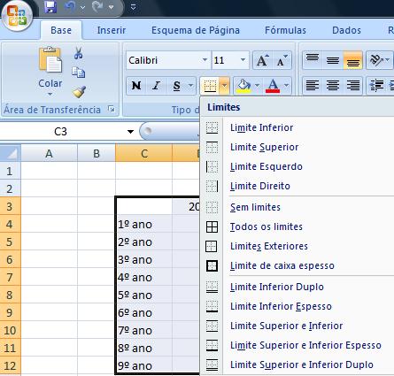 A atribuição de formatos é sempre feita após a selecção de células ou de grupo de células a formatar. Podes fazer várias formatações básicas de forma rápida apenas com o rato.