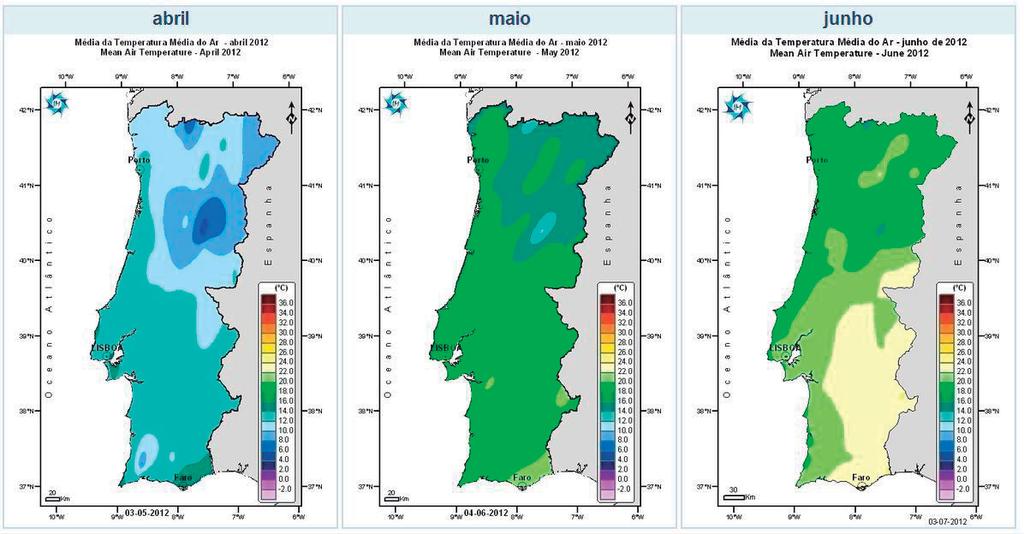 R R B M B M S S Figura 48 - Mapas de temperatura média do ar nos