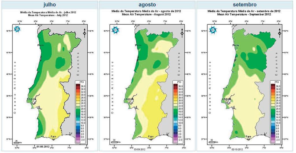 R R B M B M S S Figura 49 Mapas de temperatura média do ar nos