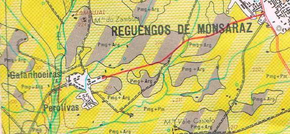 Figura 34 - Carta de solos da freguesia de Reguengos de Monsaraz do concelho de Reguengos de Monsaraz, para as amostras VR e MR Fonte: SROA Carta de Solos de Portugal nº 40B (1966) Legenda: Pmg -