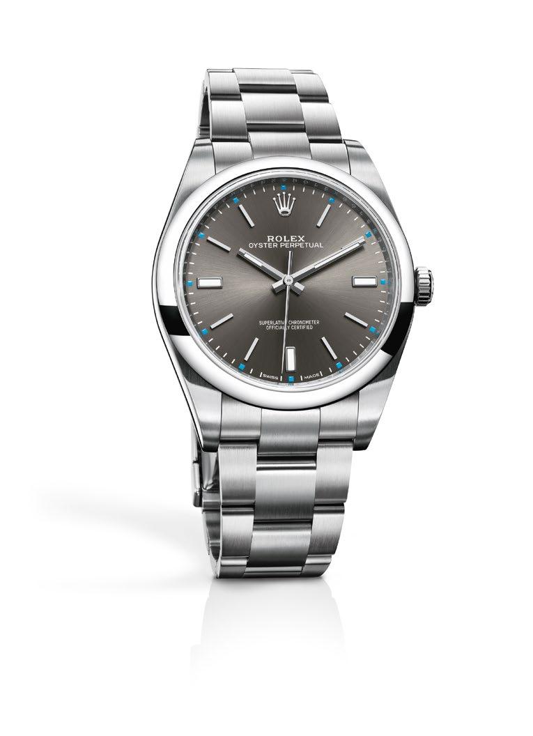 oyster perpetual 39 Referência (caixa pulseira): 114300 70400 CAIXA TIPO Oyster (carrura monobloco com fundo e coroa rosqueados) DIÂMETRO 39 mm MATERIAL Aço 904L, acabamento acetinado LUNETA