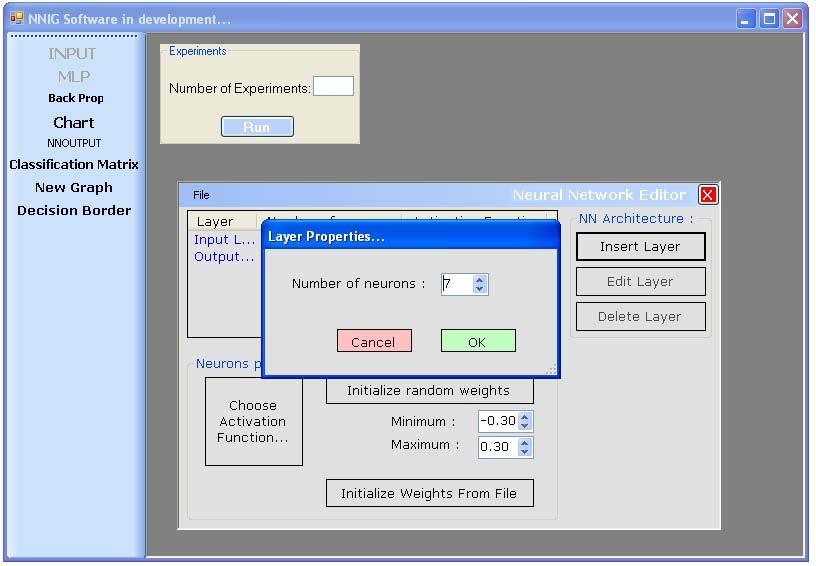 Figura 4.8: Criação de uma nova camada de neurónios Ao seleccionar uma camada escondida da rede neuronal ficam activas duas opções: Edit Layer e Delete Layer.