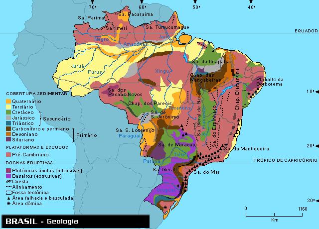 53 Formações hidrotermais (Serra do Espinhaço) Formações pegmatíticas graníticas Formações hidrotermais (Bacia do Paraná) Figura 16 Mapa geológico do Brasil com as indicações das formações