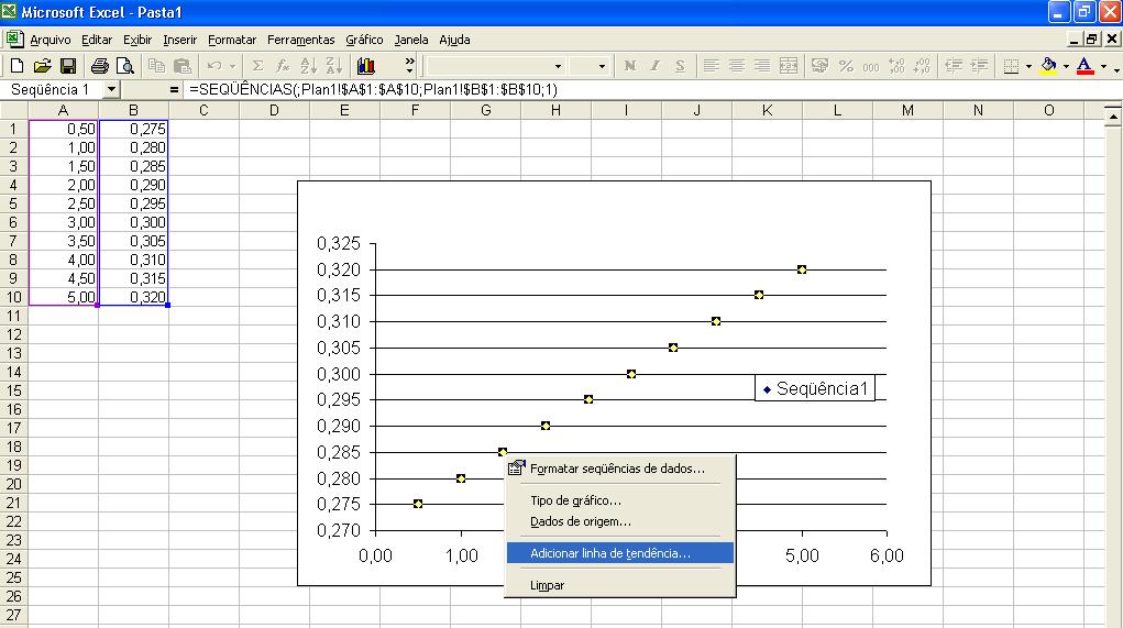 7º Passo: Para inserir uma linha de tendência ao