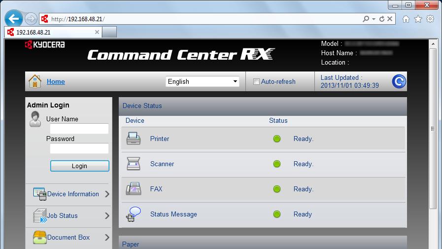 Instalar e configurar a máquina > Command Center RX Aceder a Command Center RX 1 Exiba o ecrã. 1 Inicie o browser para a Web.