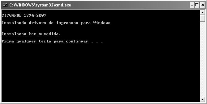 Se todos os passos tiverem sido executados correctamente, deve surgir uma janela, em ambiente MS-DOS, que indica o sucesso da instalação (ver Fig. n.