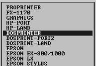 Passamos, agora, a explicar cada um destes passos. Passo 1 Posicionar o cursor, numa das três impressoras disponíveis, em <DRIVER>, no caso da fig. n. 11 é onde está <EPSON STYLUS> (é necessário que este fique com o fundo azul).