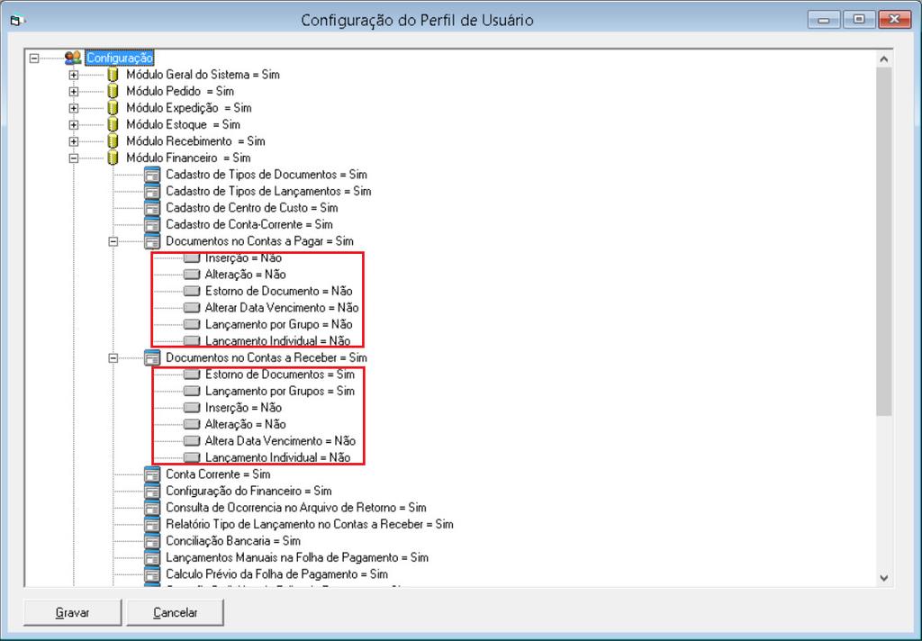 (Imagem correspondente ao objeto modificado Wusr002) Módulo Geral > Configurações > Perfil de usuário (Configurar) 2.4.