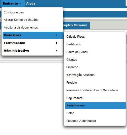 Clique na opção Emitente >