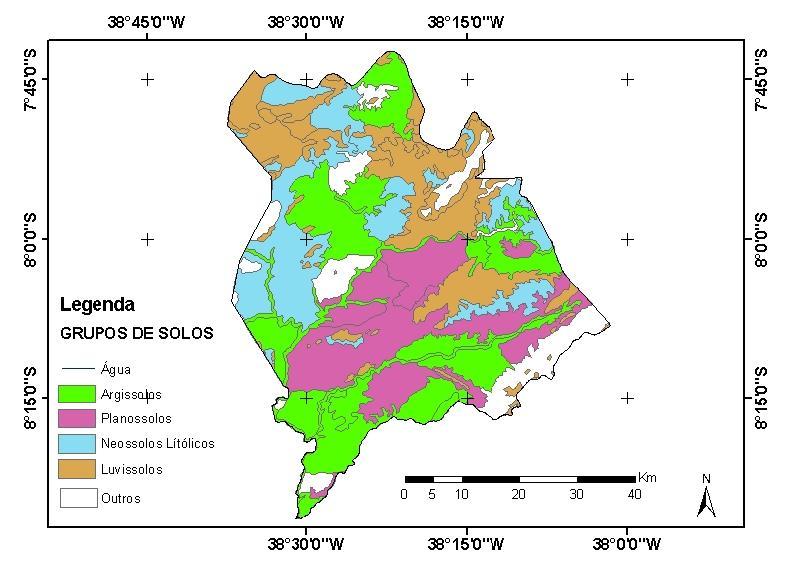 Figura 3 Mapa da Classificação dos Grupos Hidrológicos dos Solos para o município de Serra Talhada PE, na escala 1/100.000. Fonte: Elaborado com base no ZAPE (2001).