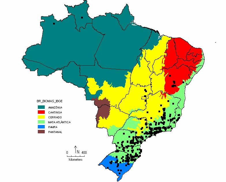 25 a b Figura 5. Distribuição geográfica das espécies de Polytrichaceae brasileiras. a. distribuição das espécies em relação a divisão política, b.