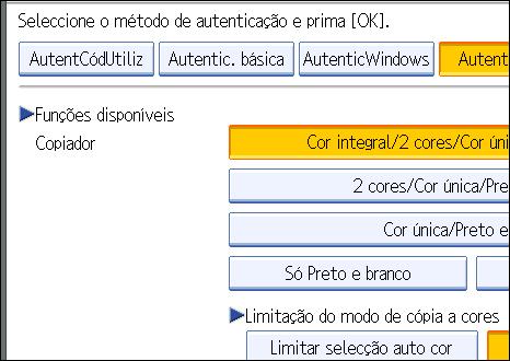 Seleccione as funções do equipamento que pretende permitir. Se este item não for visível, prima [ Seguinte] para visualizar mais definições.