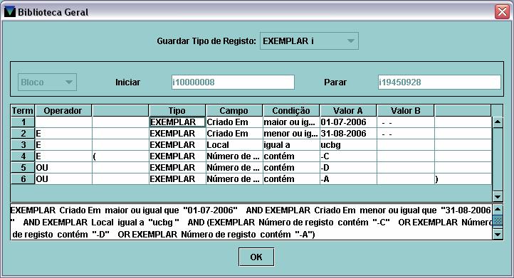 Exemplo 2 Esta equação permitirá recuperar os registos que correspondem às aquisições (exemplares) da Biblioteca