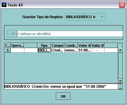 b) operador or Exemplo 9 Esta equação recuperará todos os registos da Base criados até 31 de Agosto de 2006, contendo em qualquer campo indexado pelo menos um dos termos. Resultados: 78 registos (cfr.