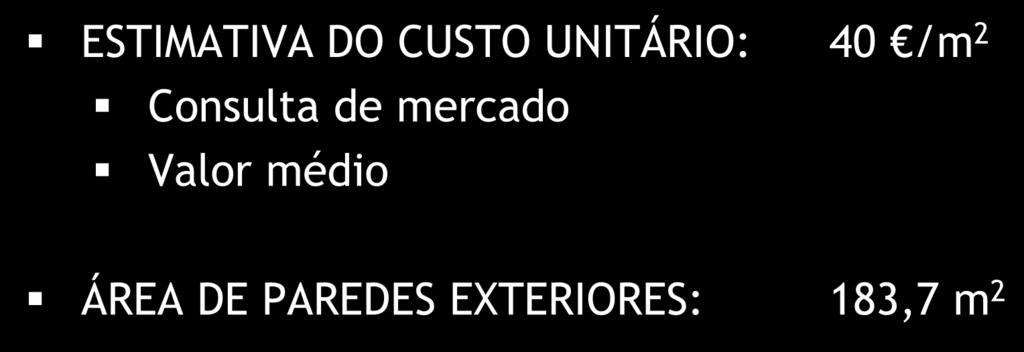 CUSTO ESTIMADO DE INVESTIMENTO ESTIMATIVA DO CUSTO UNITÁRIO: 40 /m 2 Consulta de mercado Valor médio ÁREA