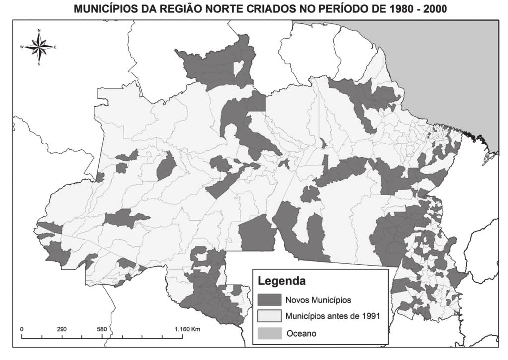 A dinâmica territorial da malha político-administrativa municipal da Região Norte do Brasil (1988-2010) 223 As novas frentes de povoamento e as ações públicas de estruturação do território e seus