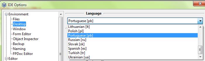 Então aparecerá a seguinte tela, onde se escolhe a opção Desktop, optando pelo português, como mostra a Figura 4, finalizando com o botão OK.