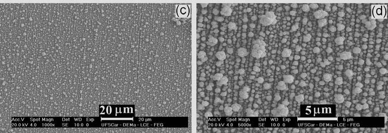 92: Micrografias de MEV de eletrodepósitos de prata-zinco obtidos com duas densidades de