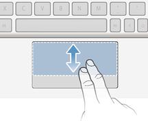 Deslize dois dedos na área de toque até que um ponteiro circular apareça, em seguida, deslize para a esquerda ou direita, para cima ou para baixo, para rolar a tela do tablet.