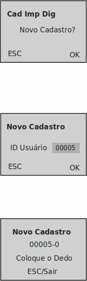 4. O equipamento gera um número padrão de ID (Identidade ou matrícula), este número pode ser mudado utilizando as teclas ou.