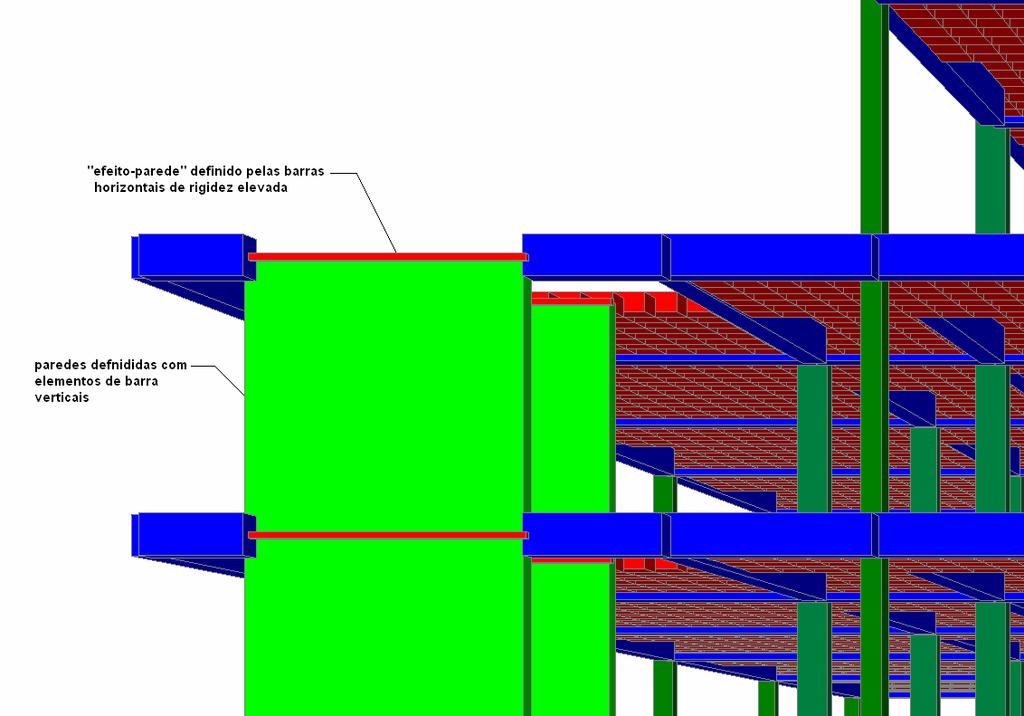 Figura 3.9 Pormenor do modelo estrutural da solução A tipo Frame com os elementos definidos com as suas secções 3.4.2.