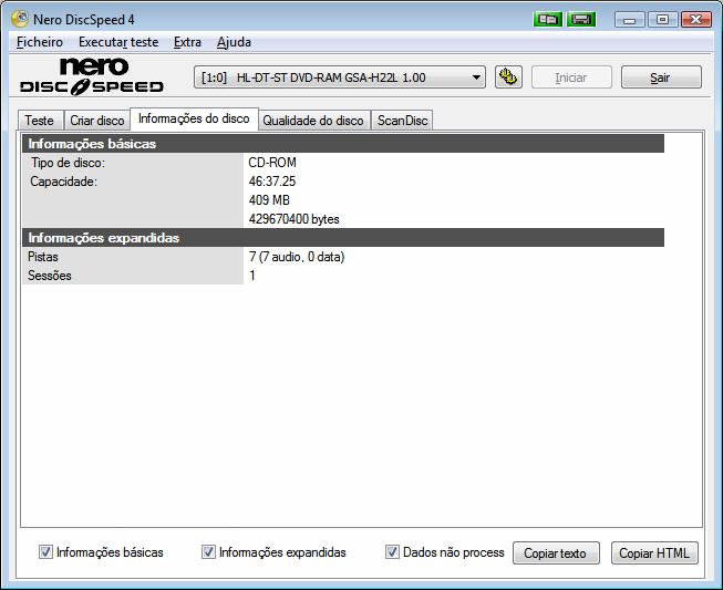 Separador Informações do disco 9 Separador Informações do disco O separador Informações do disco fornece informações detalhadas sobre o disco inserido numa unidade. Fig.