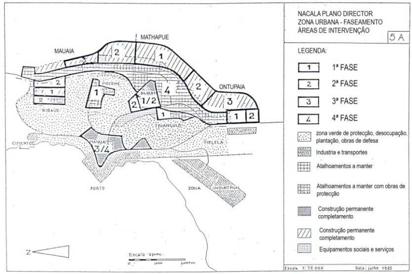 Figura 12: Zona urbana uso do solo previsto em 1981 (Fonte: adaptação do autor 71 ) Figura 13: Nacala-Plano Director -faseamento (Fonte: adaptação do autor 72 Plano de intervenção urbana no Bairro