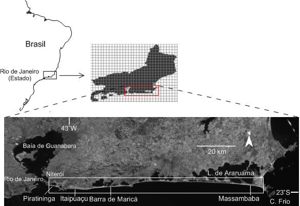 Introdução Orla entre Rio de Janeiro e Arraial do Cabo: Orientação Leste Oeste Orientação batimétrica Distribuição Sedimentar: Diminui em direção a Cabo Frio Areia grossa, para média e por fim areia