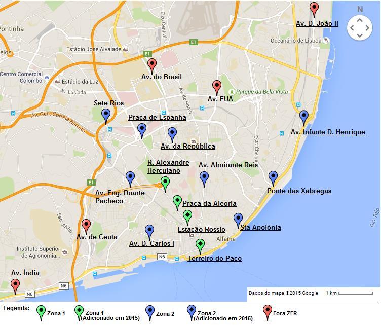 Figura 3.10 - Localização dos pontos de amostragem utilizados nos recenseamentos de tráfego (Fonte: Google, 2015).