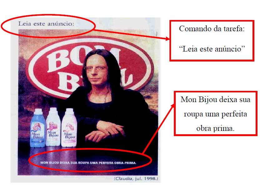 Figura 1: Análise da modalidade verbal do texto Mona Lisa da Bombril Fonte: Revista Cláudia, julho de 1998.