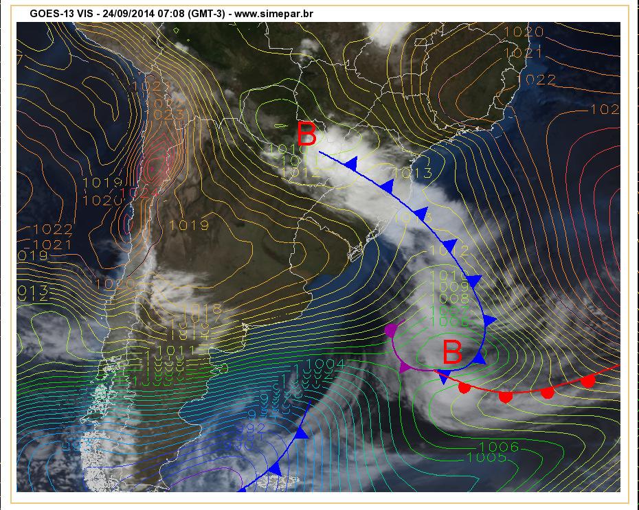 ALERTA METEOROLÓGICO DO SIMEPAR 24 de setembro de 2014 1. CONDIÇÕES ATMOSFÉRICAS Nessa quarta-feira o tempo muda rapidamente no Paraná.