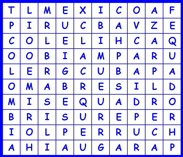 Nesta sopinha de letras estão os nomes de oito países da América do Sul e Central. É fácil! Encontra-os! :-) Ora vamos lá a saber! Onde estão os erros nestas frases?