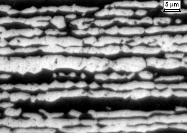 Micrografia 9: Aço inoxidável dúplex UNS S31803 (SAF 2205) envelhecido