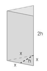 Exemplo 4.2.1: Um prisma tem por base um triângulo equilátero cujo lado mede x e sua altura equivale ao dobro da altura do triângulo da base. Determine o volume desse prisma (Figura 44).
