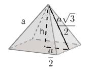 Como as faces laterais de uma pirâmide regular de base quadrada são triângulos equiláteros e que suas arestas medem a temos que a altura da face é.