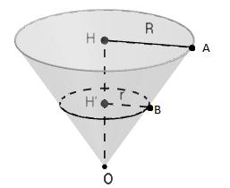 Figura 57: Recipiente em forma de cone circular reto. Solução: Sejam Notemos que os triângulos OHA e OH B são semelhantes (caso ânguloângulo).