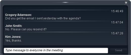 Capítulo 8: Enviando mensagens durante uma conferência A janela Mensagens A janela Mensagens contém uma lista de mensagens enviadas pelo moderador e os participantes durante a conferência.