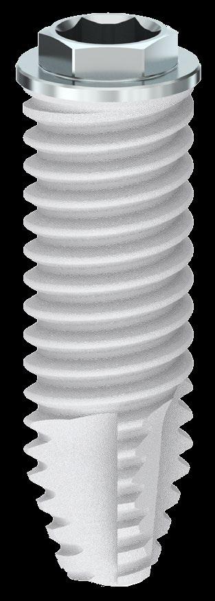Implante Double O Implante Double é cilíndrico e auto-rosqueante. Possui rosca externa dupla com perfil triangular, ápice levemente cônico com quatro fresados.