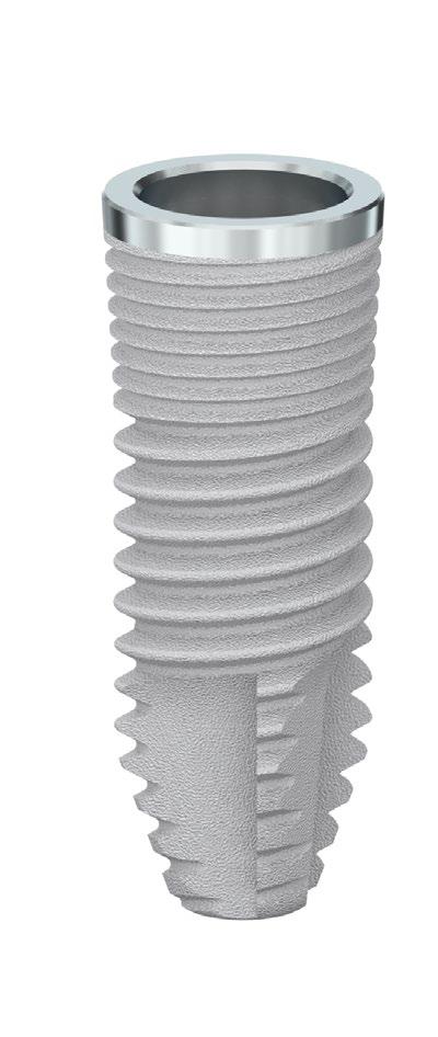 Implante AR O Implante AR é cilíndrico e auto-rosqueante. Possui rosca externa dupla com perfil triangular, micro rosca na parte superior e ápice levemente cônico com quatro fresados.