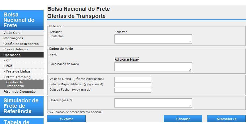 Caso o seu perfil profissional seja o de Armador, Agente de Navegação ou Transitário, poderá ofereça