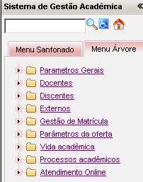 Apresentação do menu no formato sanfonado: nessa funcionalidade os menus que o usuário logado no sistema tem acesso serão apresentados em formato de sanfona;