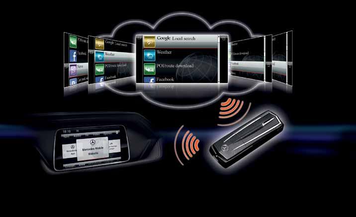O módulo de telemóvel com módulo UMTS integrado e uma ligação direta à antena externa do veículo assegura que o COMAND Online possui uma ligação à internet rápida, estável e fiável.