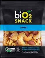 O bio2 Snack Nuts é elaborado com castanha de caju orgânica, castanha do Pará orgânica, amêndoa, amendoim e soja e não tem adição de aditivos químicos, como corantes e aromatizantes artificiais.