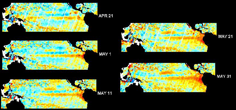 Pacífico Equatorial, mostrando o aumento do nível do mar a