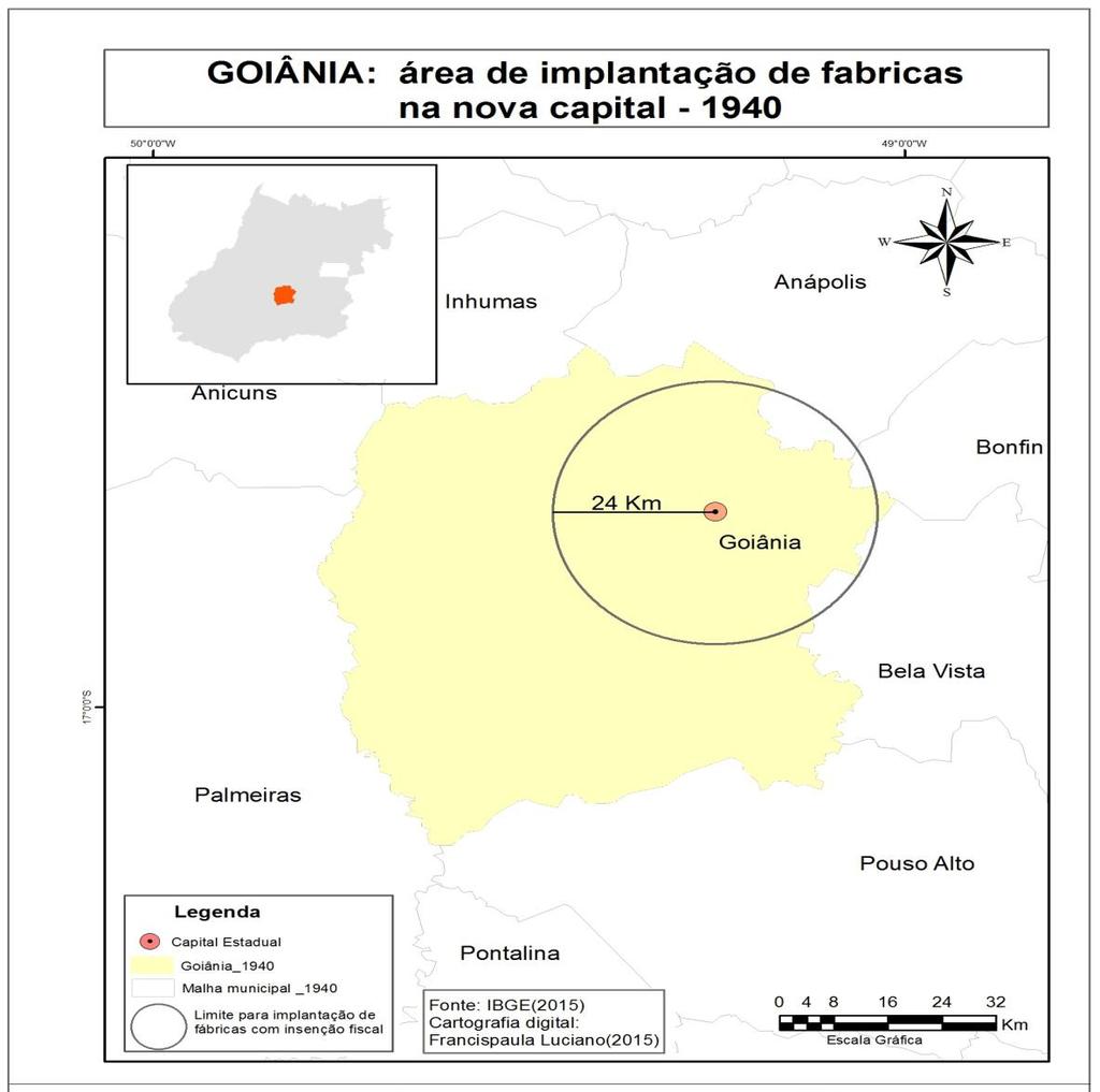 Mapa 1 Goiânia/GO: área de implantação de fábricas com objetivo de promover o desenvolvimento da nova cidade capital 1940 38 No curso do processo modernizador do território goiano, outros núcleos
