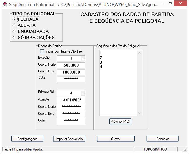 Para o exercício proposto deve-se configurar a janela de "Sequência da