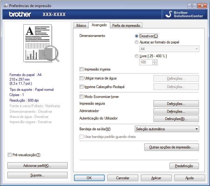 8. Frente e verso/folheto Selecione esta opção para imprimir em ambos os lados do papel ou para imprimir um documento em formato de folheto com a impressão nos 2 lados.