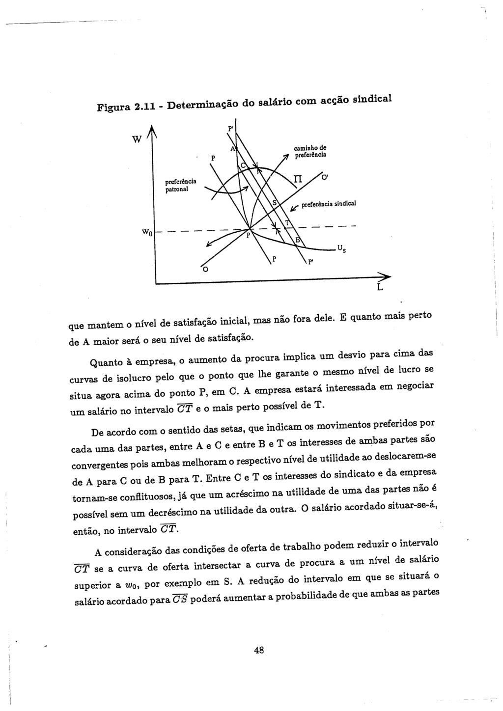 Figura 2.11- Determina(_,jao do salario com ac(_,jao sindical w P' preferencia patronal L que mantem o n:lvel de satisfa~ao inicial, mas nao fora dele.