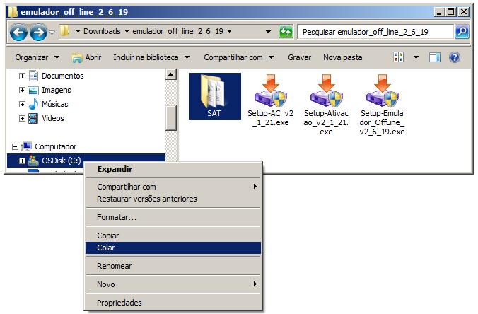 para o diretório C:\ Ex: C:\SAT\ Obs: